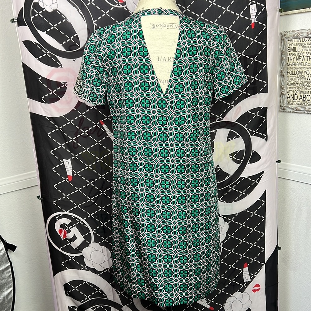 J. Crew Silk Geometric Print Open Back Shift Mini Dress Sz.6 business casual - Picture 6 of 16